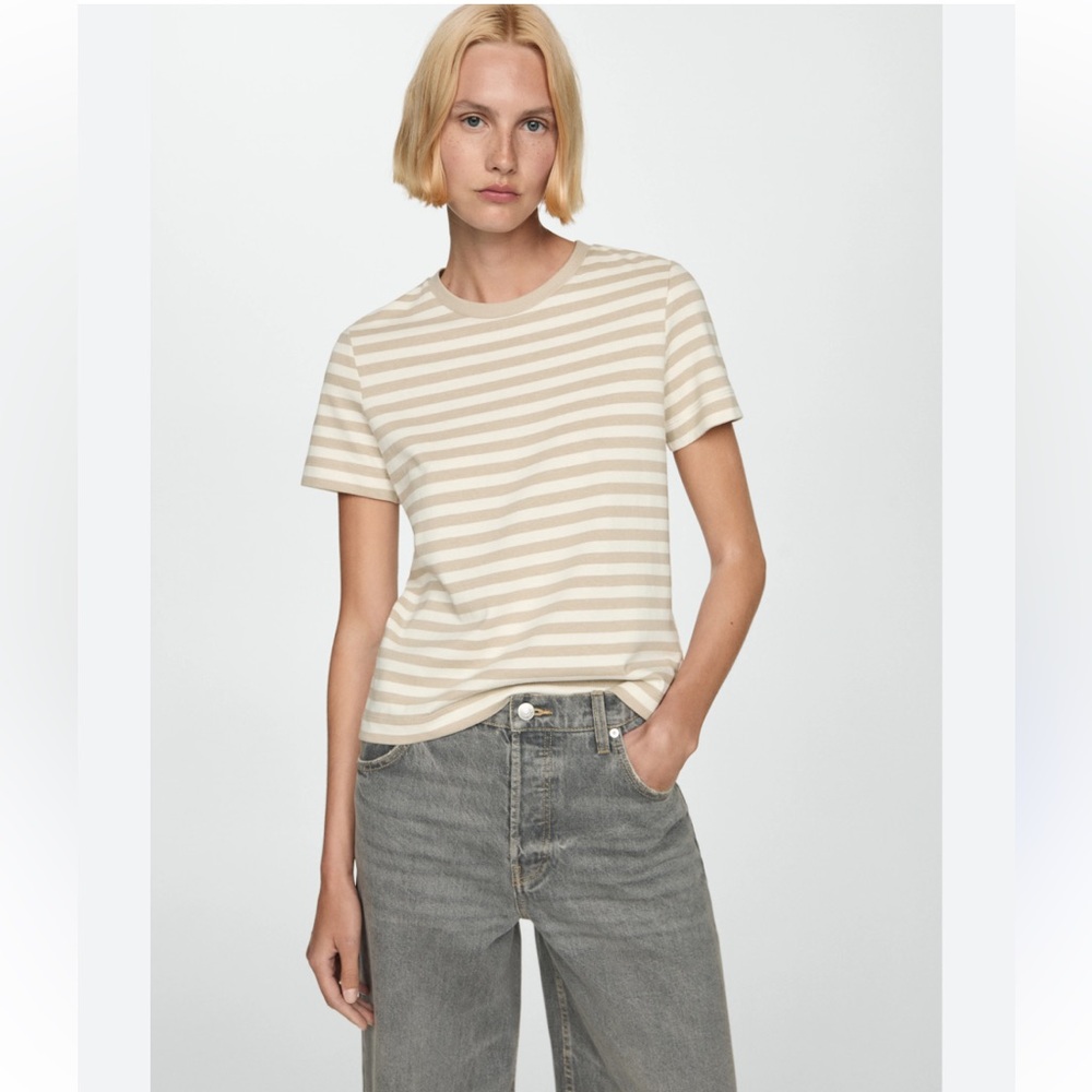KULE Beige and Cream Striped Short Sleeve Tee